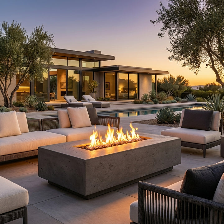 Tavola 8 Fire Table – 60" Rectangular Hand-Crafted Concrete Gas Fire Pit (65,000 BTUs, Propane or Natural Gas)