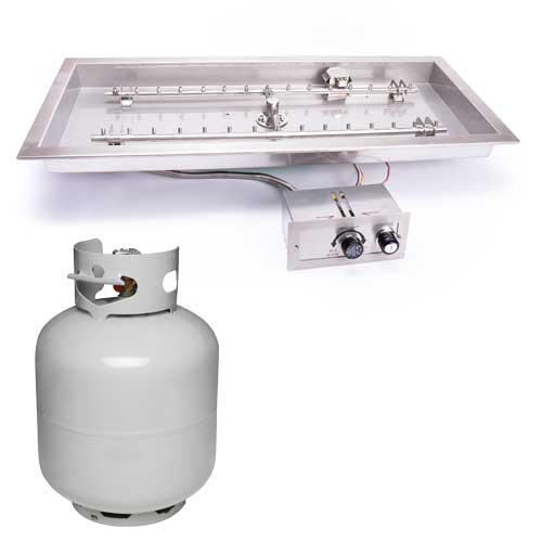 HPC 24 X 12" Rectangle Bowl - SST Torpedo Push Button Flame Sensing Insert - Propane Fuel (Small Tank)