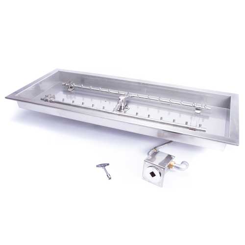 HPC 30" X 12" Rectangle Bowl - SST Torpedo Match Lit H-Burner Insert - Natural Gas Fuel
