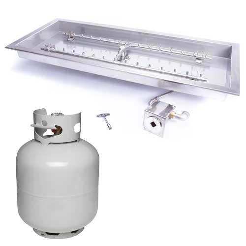 HPC 24" X 12" Rectangle Bowl - SST Torpedo Match Lit H-Burner Insert - Propane Fuel (Small Tank)