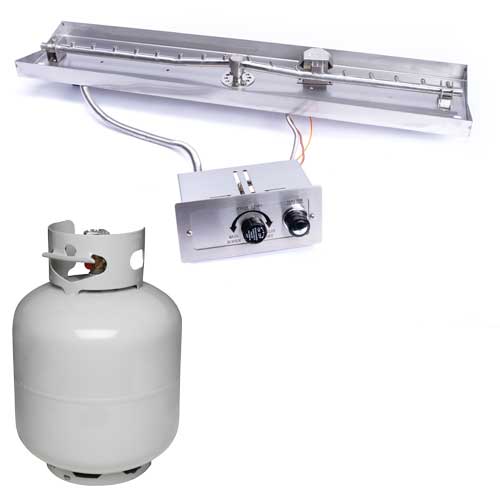 HPC 25" X 8" Linear Interlink SST Torpedo Push Button Ignition Flame Sensing Insert - Propane Fuel (Small Tank)