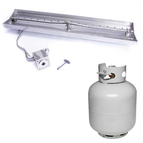 HPC 25" x 8" SST Torpedo Linear Interlink Pan - Match Lit Fire Pit Insert - Propane Fuel (Small Tank)