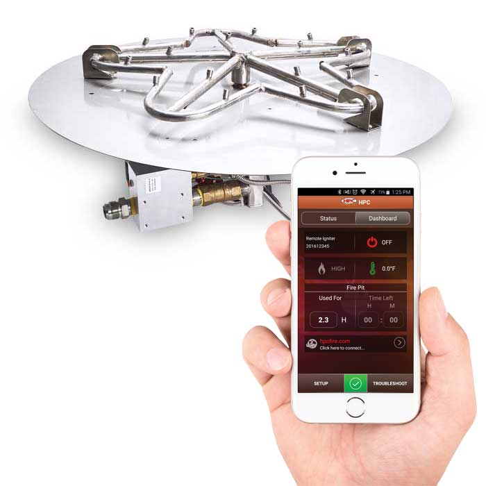 HPC 18" SST Torpedo Burner Flat Pan Style Bluetooth Fire Pit Insert TOR-PENTA18EI-HI-LO - Propane Fuel