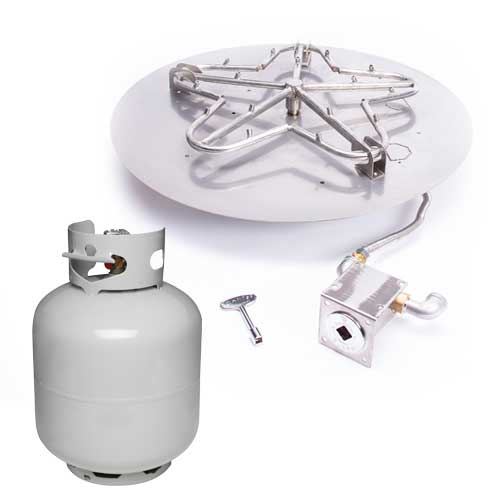 HPC - 14" Round Flat Pan SST Torpedo Match Lit Fire Pit Kit Insert - Propane Fuel (Small Tank)