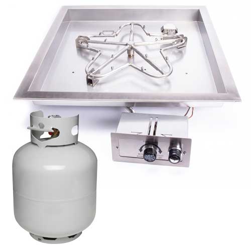HPC 18" Square Bowl - SST Torpedo Push Button Ignition Flame Sensing Insert - Propane Fuel (Small Tank)