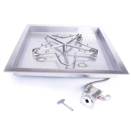 HPC - 30" SST Torpedo Square Bowl Match Lit Fire Pit Kit Insert - Propane Fuel