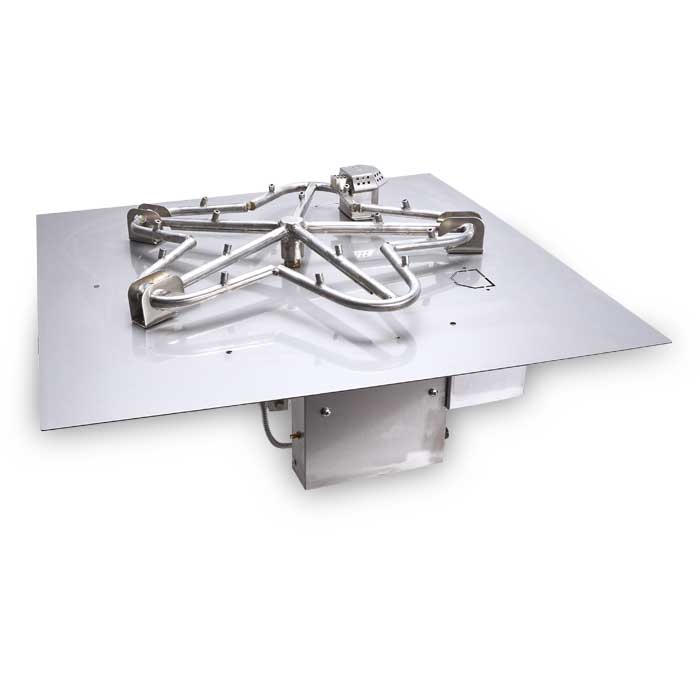 HPC 24" SST Torpedo Square Flat Pan Electronic Ignition Fire Pit Insert - ON/OFF - Natural Gas Fuel