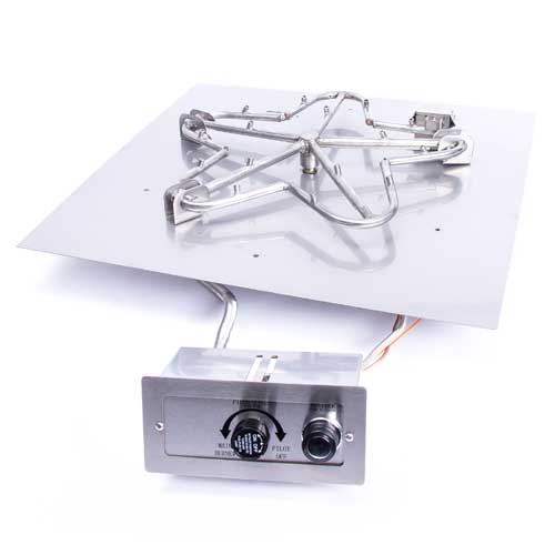 HPC 18" Square Flat Pan - SST Torpedo Push Button Ignition Flame Sensing Insert - Propane Fuel