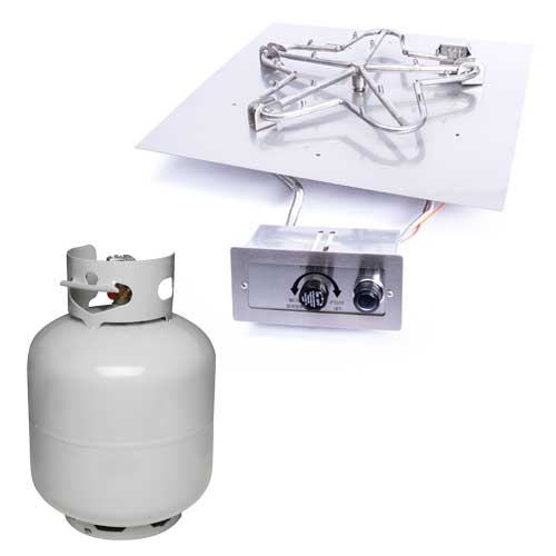 HPC 24" Square Flat Pan - SST Torpedo Push Button Ignition Flame Sensing Insert - Propane Fuel (Small Tank)