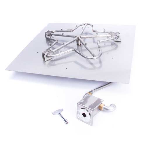 HPC - 30" SST Torpedo Square Flat Pan Match Lit Fire Pit Kit Insert - Natural Gas Fuel
