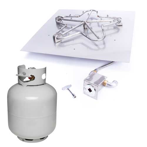 HPC - 24" SST Torpedo Square Flat Pan Match Lit Fire Pit Kit Insert - Propane Fuel (Small Tank)