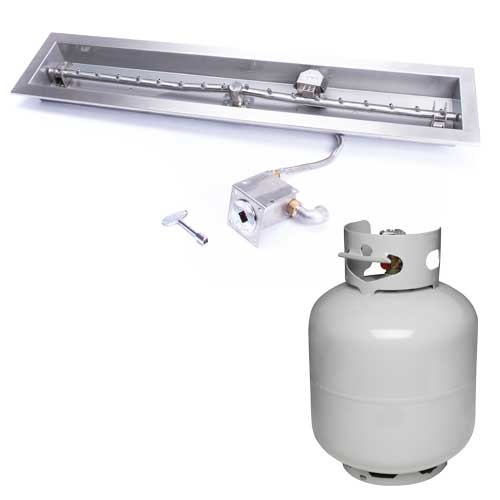 HPC 48" SST Torpedo Linear Trough - Match Lit Fire Pit Insert - Propane Fuel (Small Tank)