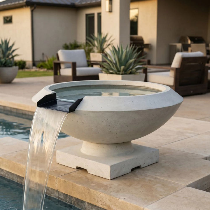 Toscano Water Bowl – 33" Elevated Outdoor Concrete Water Feature with 11" Scupper