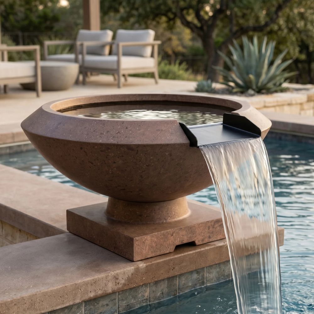 Toscano Water Bowl – 33" Elevated Outdoor Concrete Water Feature with 11" Scupper