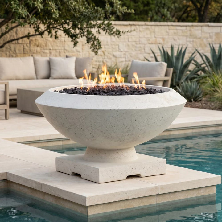 Toscano Fire Bowl – 33" Elevated Outdoor Concrete Fire Pit (65,000 BTUs, NG or Propane)
