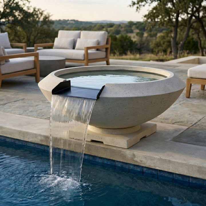 Toscano Water Bowl – 33" Elevated Outdoor Concrete Water Feature with 11" Scupper