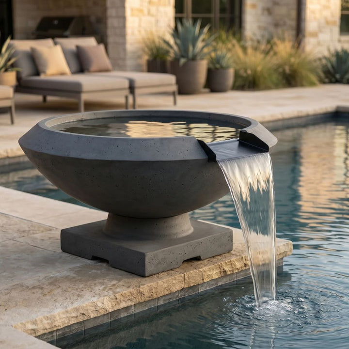 Toscano Water Bowl – 33" Elevated Outdoor Concrete Water Feature with 11" Scupper
