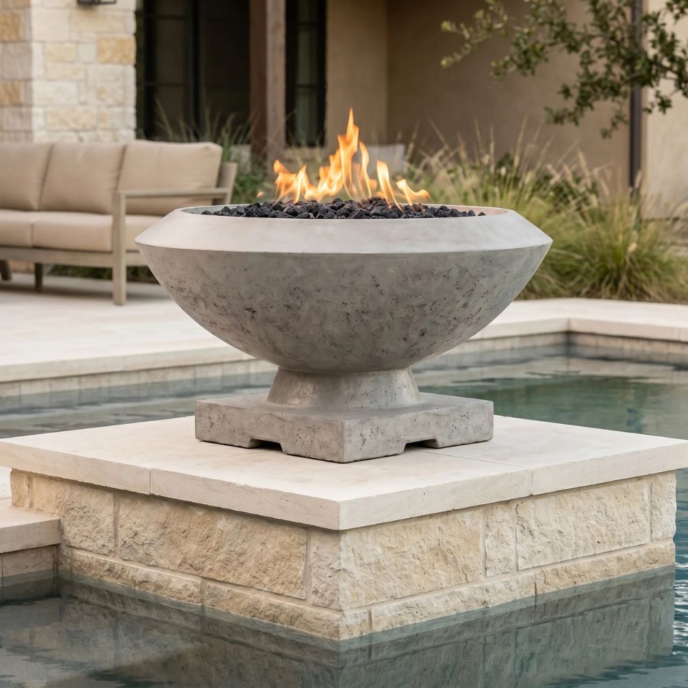 Toscano Fire Bowl – 33" Elevated Outdoor Concrete Fire Pit (65,000 BTUs, NG or Propane)