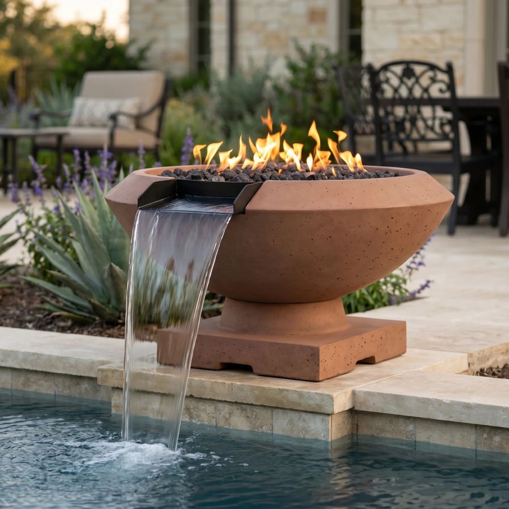 Toscano Fire & Water Bowl – 33" Elevated Poolside Fire and Water Feature (65,000 BTUs, NG or Propane)