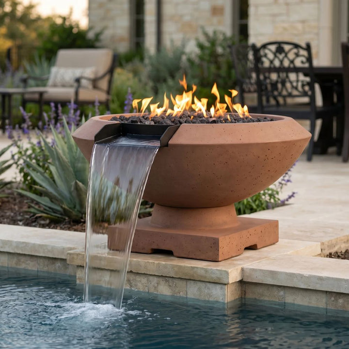 Toscano Fire & Water Bowl – 33" Elevated Poolside Fire and Water Feature (65,000 BTUs, NG or Propane)