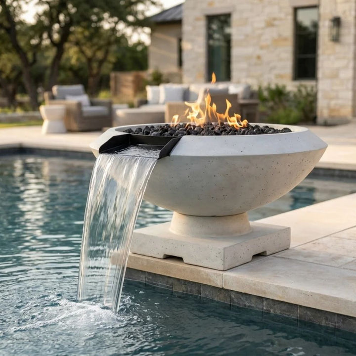 Toscano Fire & Water Bowl – 33" Elevated Poolside Fire and Water Feature (65,000 BTUs, NG or Propane)