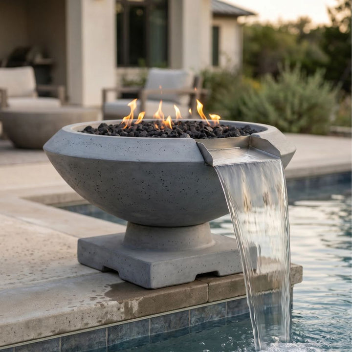 Toscano Fire & Water Bowl – 33" Elevated Poolside Fire and Water Feature (65,000 BTUs, NG or Propane)
