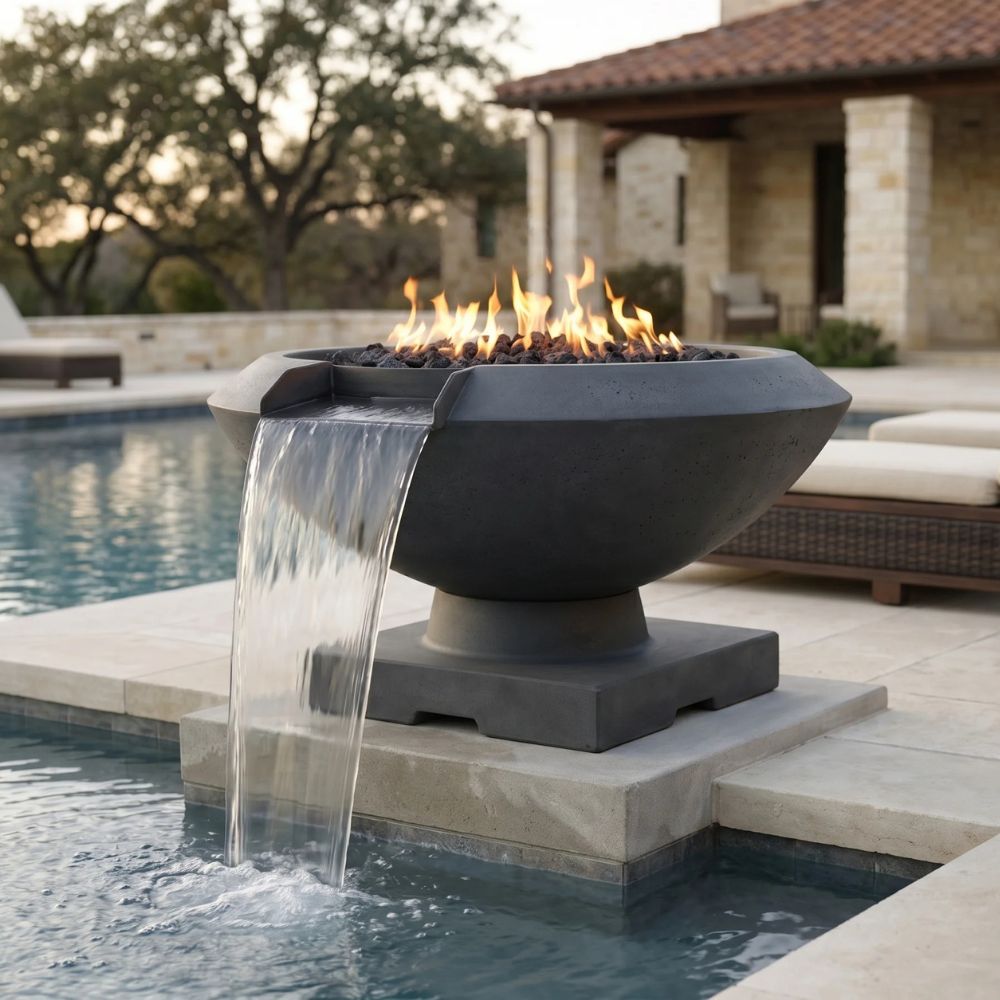 Toscano Fire & Water Bowl – 33" Elevated Poolside Fire and Water Feature (65,000 BTUs, NG or Propane)