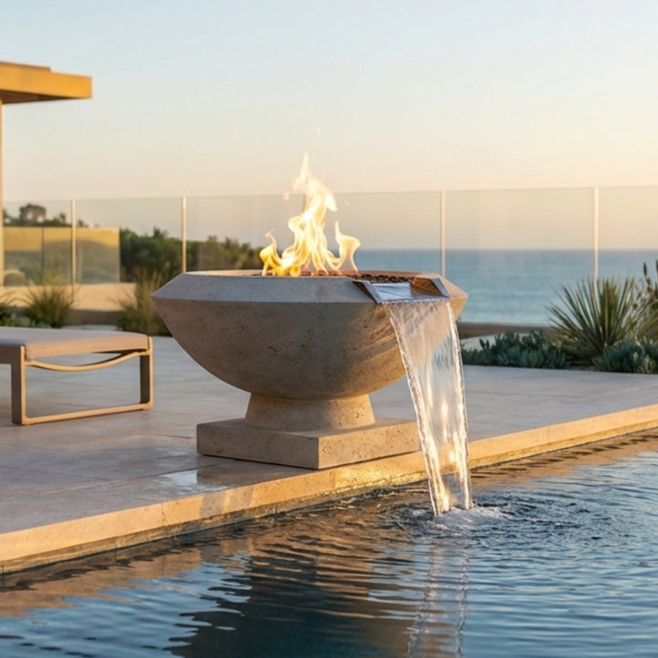 Toscano Fire & Water Bowl – 33" Elevated Poolside Fire and Water Feature (65,000 BTUs, NG or Propane)