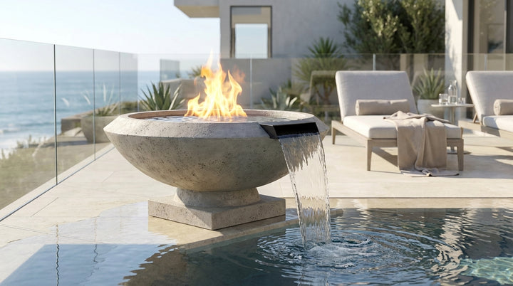 Toscano Fire & Water Bowl – 33" Elevated Poolside Fire and Water Feature (65,000 BTUs, NG or Propane)