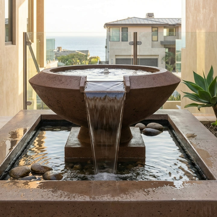 Toscano Water Bowl – 33" Elevated Outdoor Concrete Water Feature with 11" Scupper