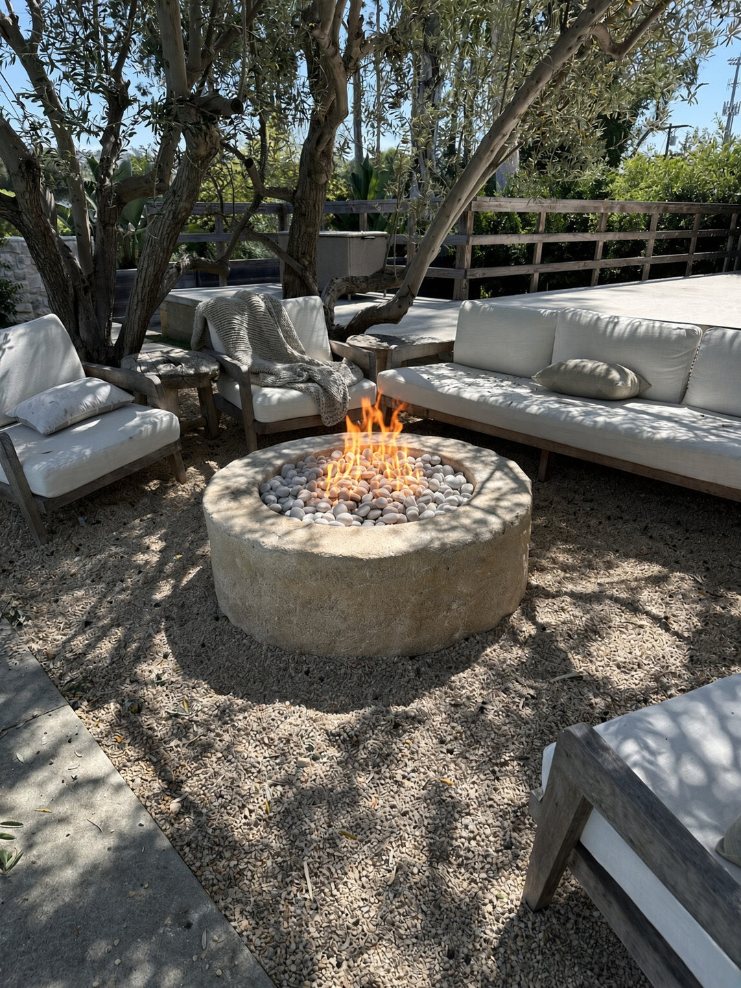 Hand Carved Solid Travertine Stone fire pit