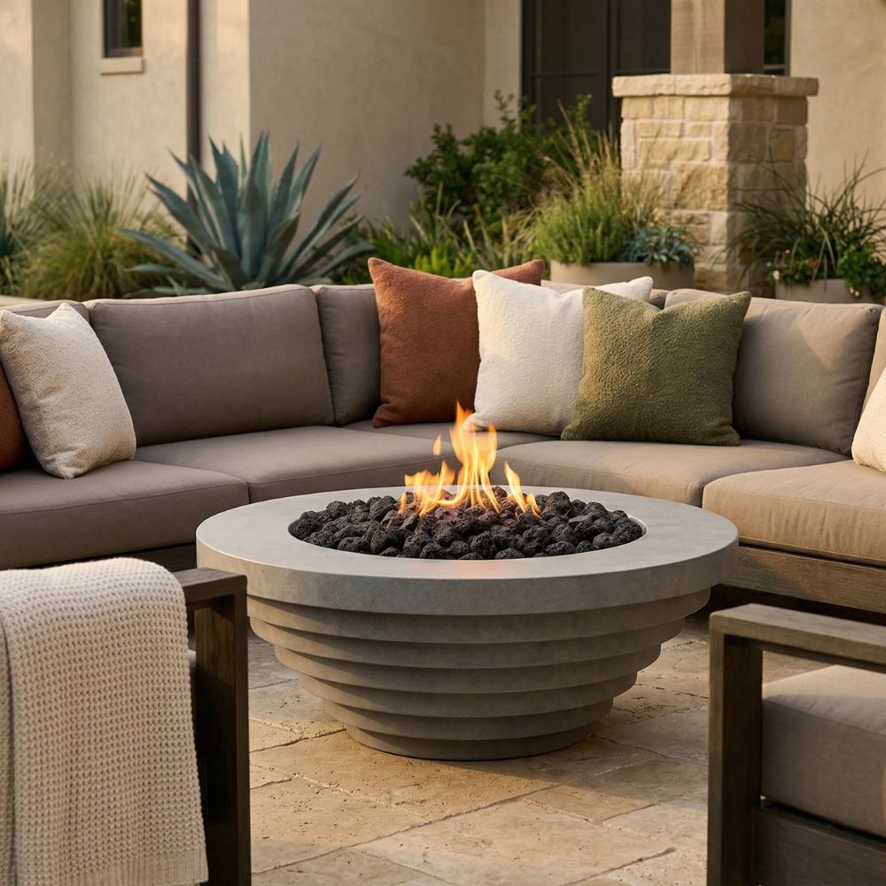 Triton 48" Round Fire Bowl – Modern Outdoor Gas Fire Pit (Propane or Natural Gas)