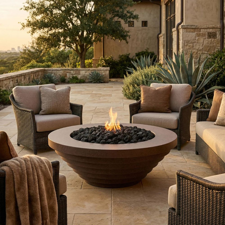 Triton 48" Round Fire Bowl – Modern Outdoor Gas Fire Pit (Propane or Natural Gas)