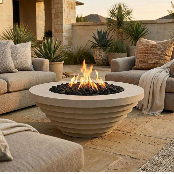 Triton 48" Round Fire Bowl – Modern Outdoor Gas Fire Pit (Propane or Natural Gas)