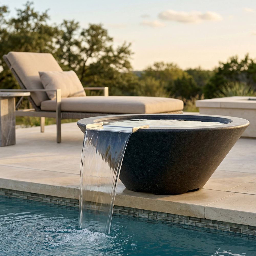 Verona Water Bowl – 32.5" Concrete Poolside Water Feature with 11" Scupper