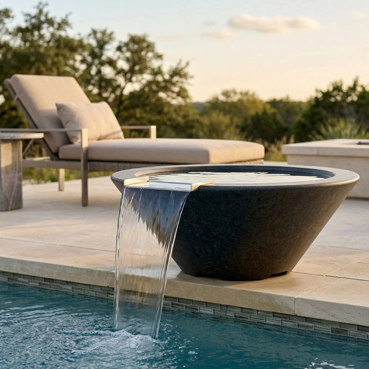 Verona Water Bowl – 32.5" Concrete Poolside Water Feature with 11" Scupper