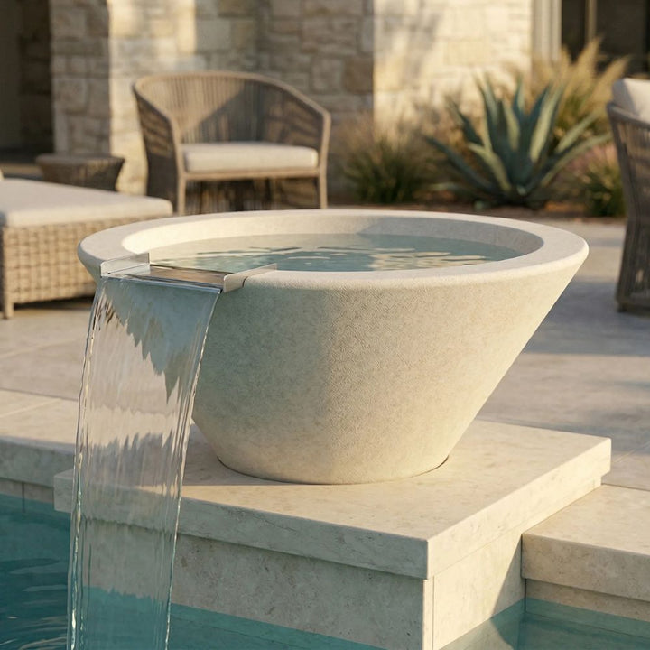 Verona Water Bowl – 32.5" Concrete Poolside Water Feature with 11" Scupper