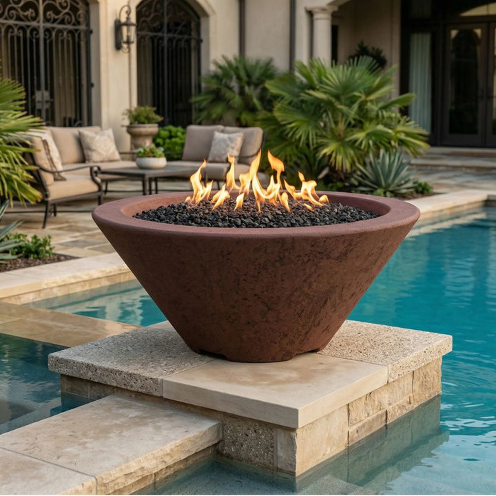 Verona Fire Bowl – 32.5" Concrete Gas Fire Pit (65,000 BTUs, Natural Gas or Propane)