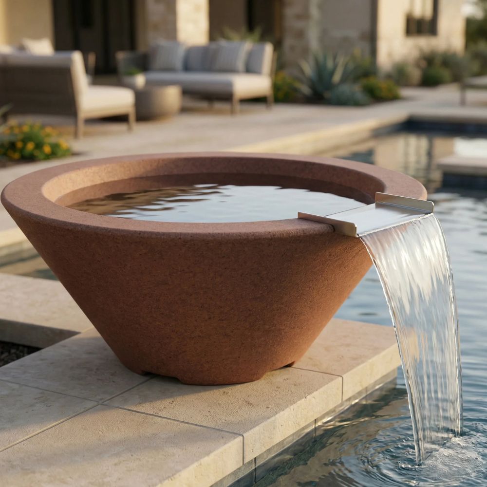 Verona Water Bowl – 32.5" Concrete Poolside Water Feature with 11" Scupper