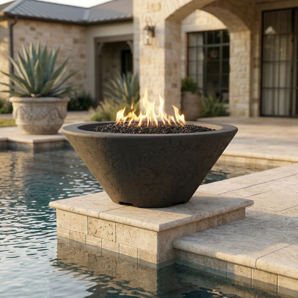 Verona Fire Bowl – 32.5" Concrete Gas Fire Pit (65,000 BTUs, Natural Gas or Propane)