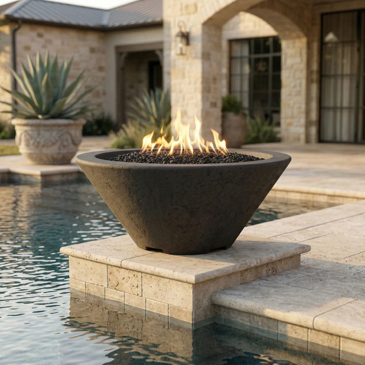 Verona Fire Bowl – 32.5" Concrete Gas Fire Pit (65,000 BTUs, Natural Gas or Propane)