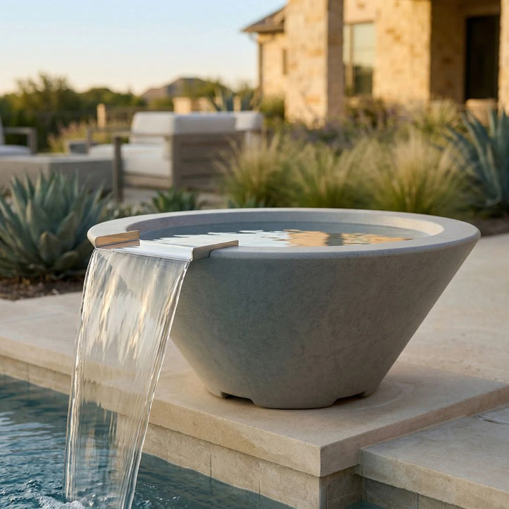Verona Water Bowl – 32.5" Concrete Poolside Water Feature with 11" Scupper