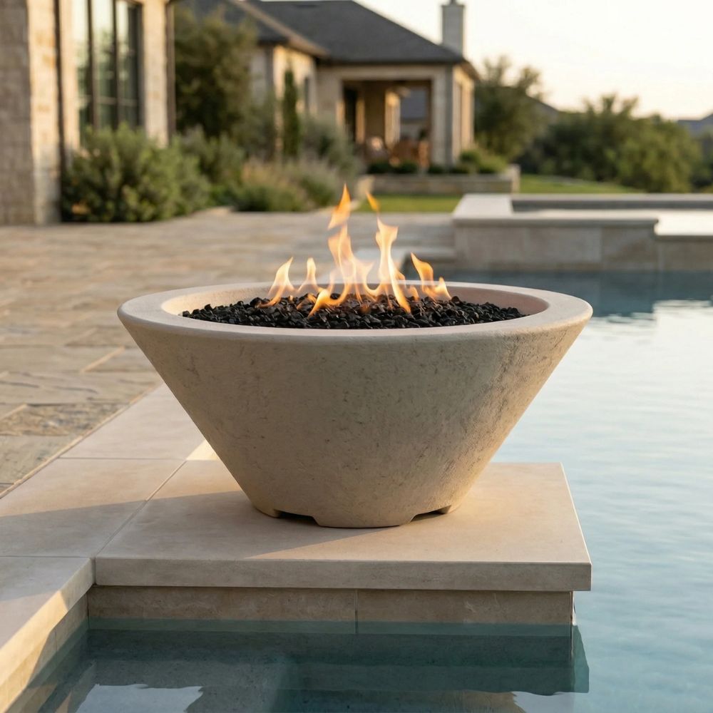 Verona Fire Bowl – 32.5" Concrete Gas Fire Pit (65,000 BTUs, Natural Gas or Propane)