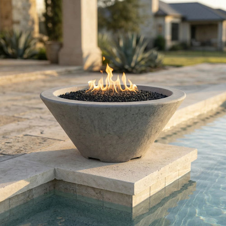 Verona Fire Bowl – 32.5" Concrete Gas Fire Pit (65,000 BTUs, Natural Gas or Propane)