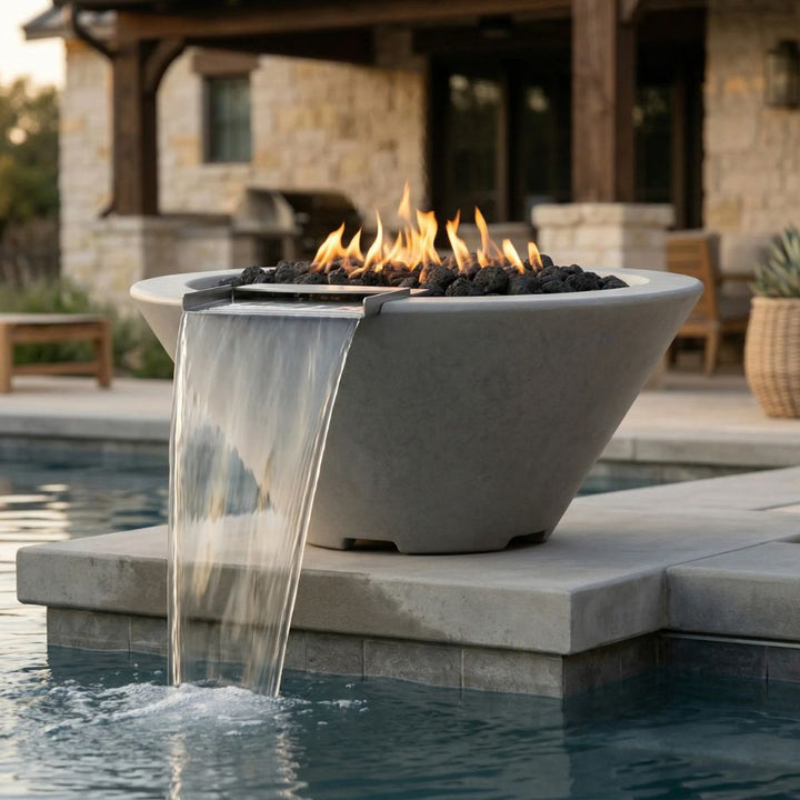 Verona Fire & Water Bowl – 32.5" Concrete Poolside Fire/Water Feature (65,000 BTUs, NG or Propane)
