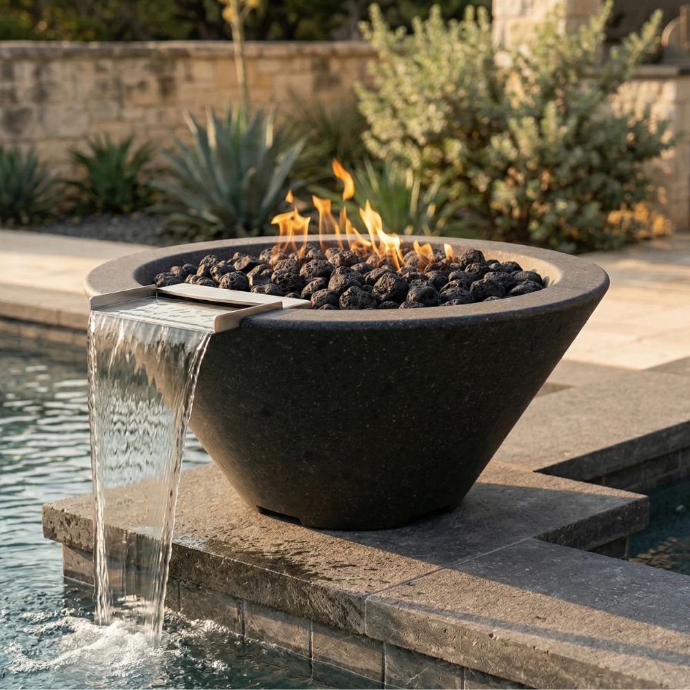 Verona Fire & Water Bowl – 32.5" Concrete Poolside Fire/Water Feature (65,000 BTUs, NG or Propane)