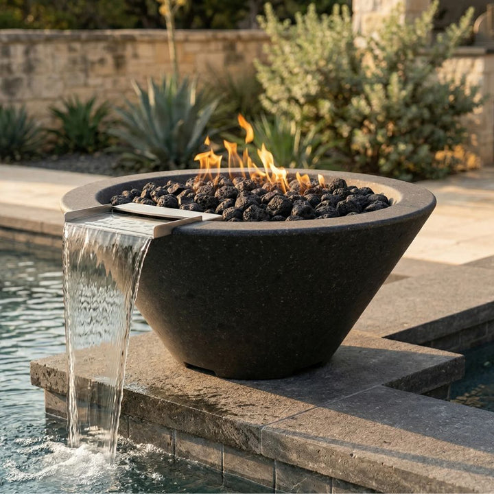Verona Fire & Water Bowl – 32.5" Concrete Poolside Fire/Water Feature (65,000 BTUs, NG or Propane)