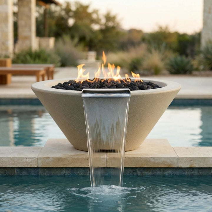 Verona Fire & Water Bowl – 32.5" Concrete Poolside Fire/Water Feature (65,000 BTUs, NG or Propane)