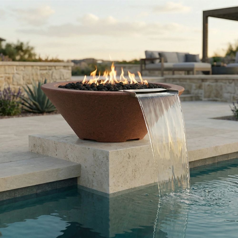 Verona Fire & Water Bowl – 32.5" Concrete Poolside Fire/Water Feature (65,000 BTUs, NG or Propane)