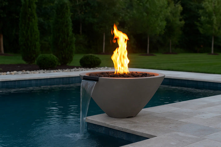 Verona Fire & Water Bowl – 32.5" Concrete Poolside Fire/Water Feature (65,000 BTUs, NG or Propane)